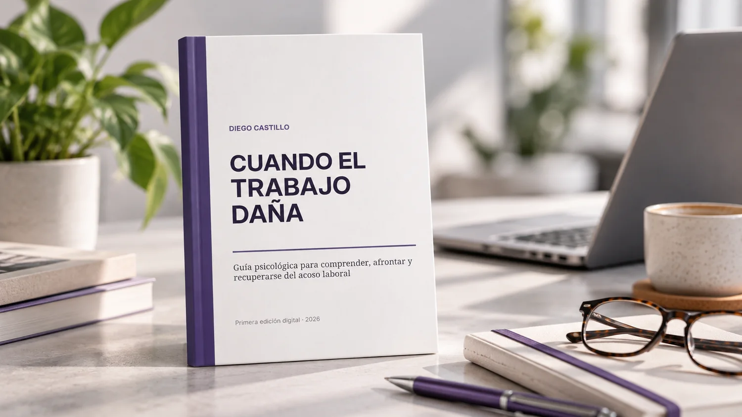 Libro Cuando el trabajo daña en una escena de lectura y trabajo